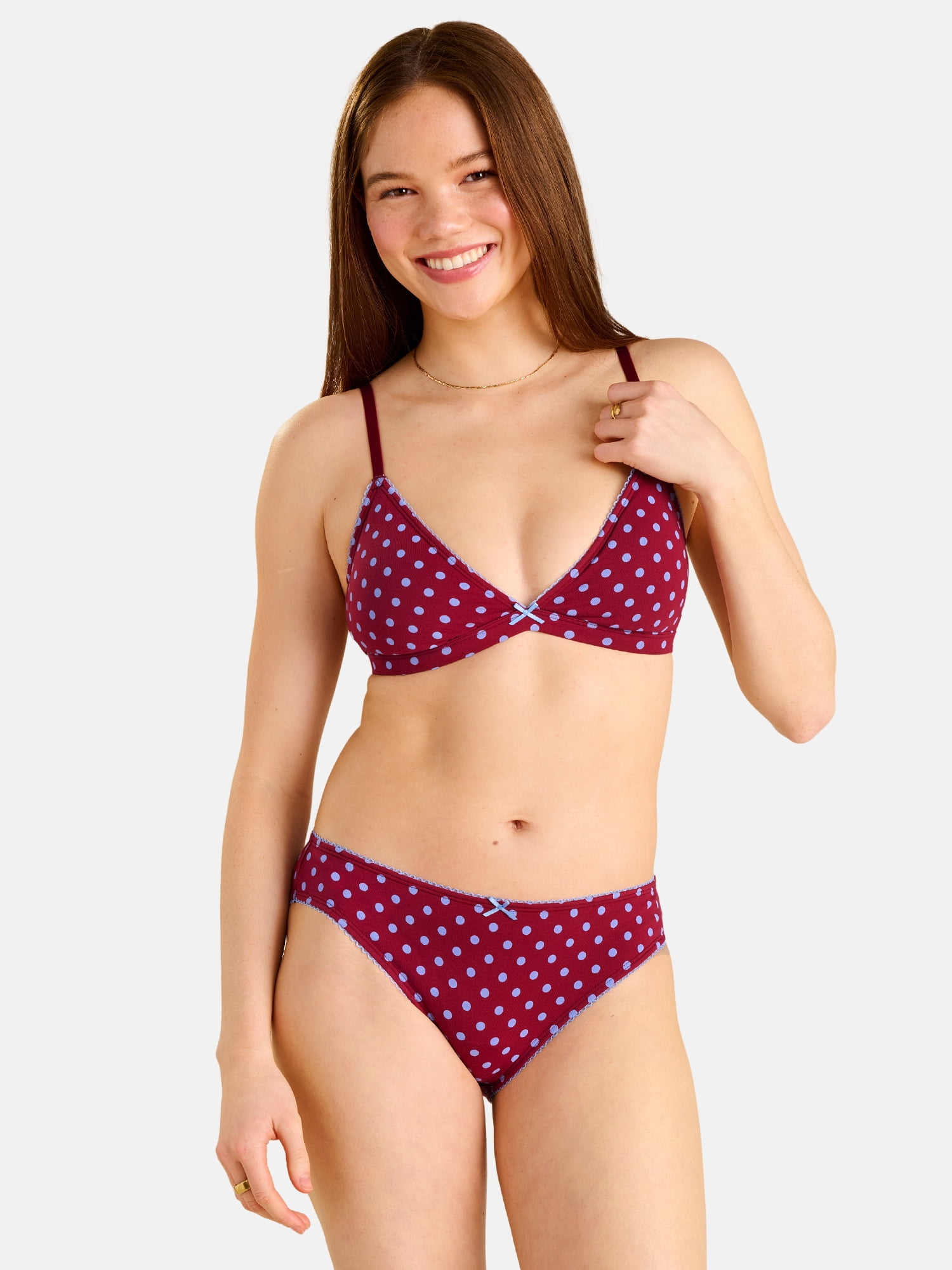 Fresh by Fruit of the Loom Women's Cotton Triangle Bralette and Bikini Set, Size XS-XXL