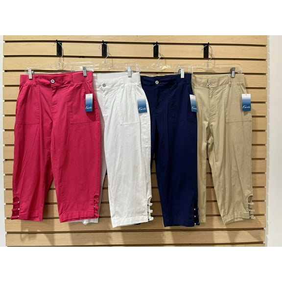 Fresh cotton back elastic waist Capri with cut out detail , Navy , 16