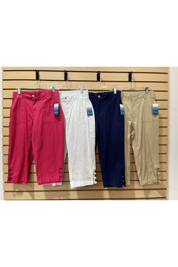 cotton back elastic waist Capri with cut out detail , Safari , 10
