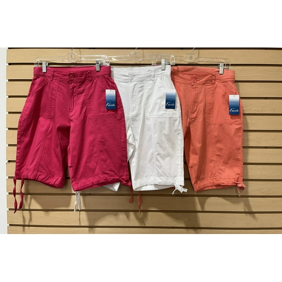 Fresh cotton elastic waist front pockets Bermuda Shorts , Raspberry , 10