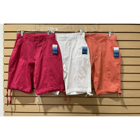 Fresh cotton elastic waist front pockets Bermuda Shorts , Peach , 16