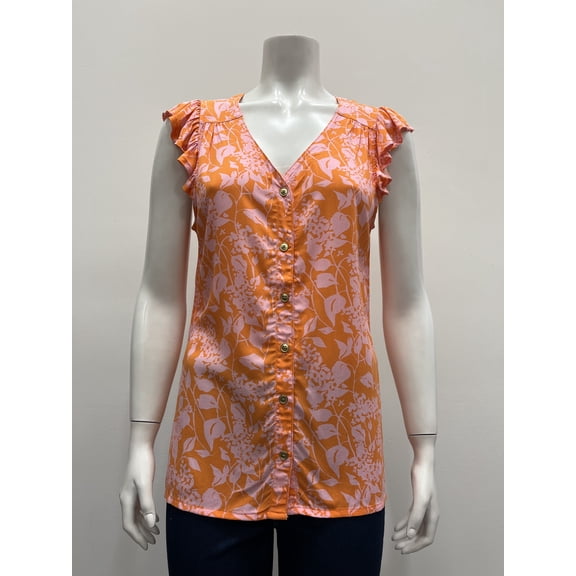 Fresh floral flutter cap sleeve button down Blouse
