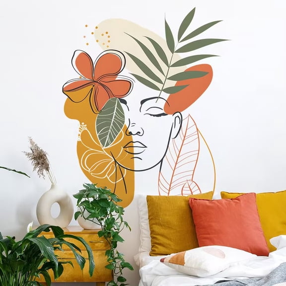 Fresh plant leaf wall stickers, girl flower stickers, plant leaf wall stickers,Living Room DIY transparent stickers Peel and Stick Removable Home Decor Bedroom Sofa TV Wall Art Decoration