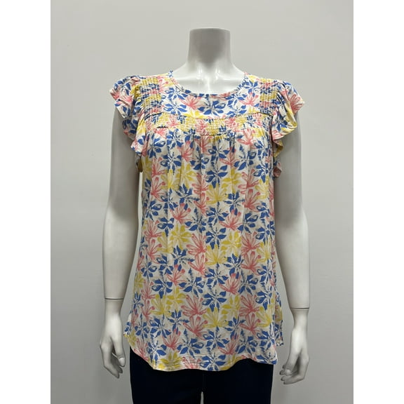 Fresh ruffle sleeve smock yoke texture leaves round neck Blouse