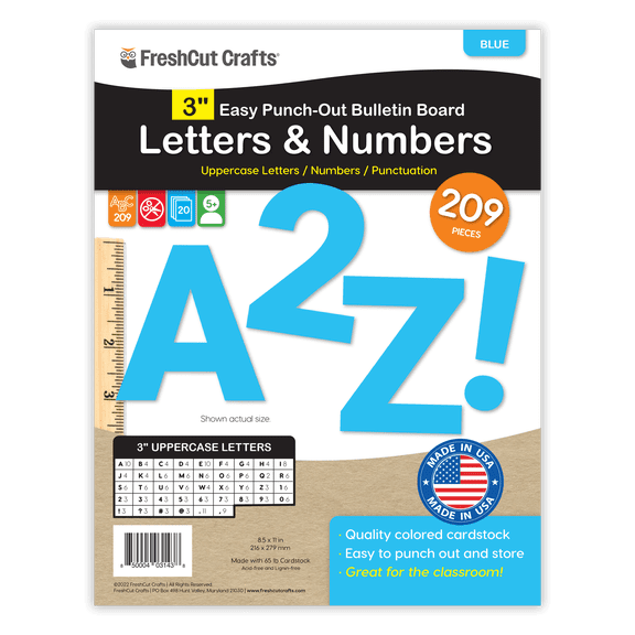 FreshCut Crafts Bulletin Board Letters & Numbers, Blue, 3in, 209 Pieces