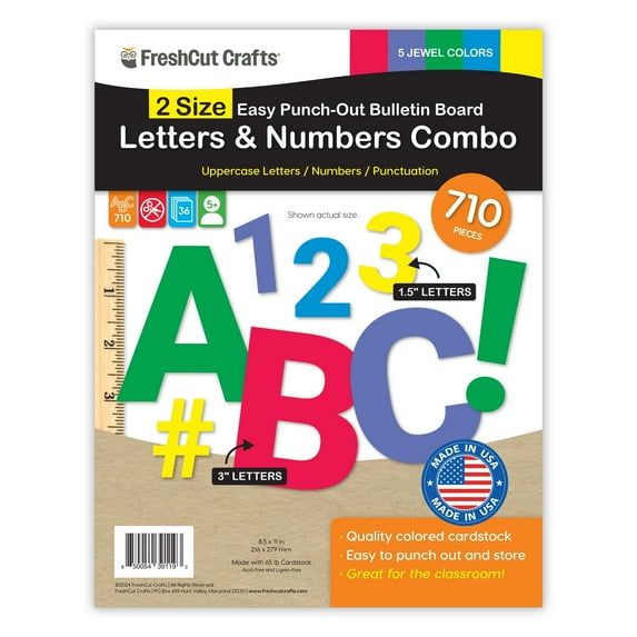 FreshCut Crafts Bulletin Board Letters & Numbers, Jewel Colors, 1.5in & 3in, 710 Pieces