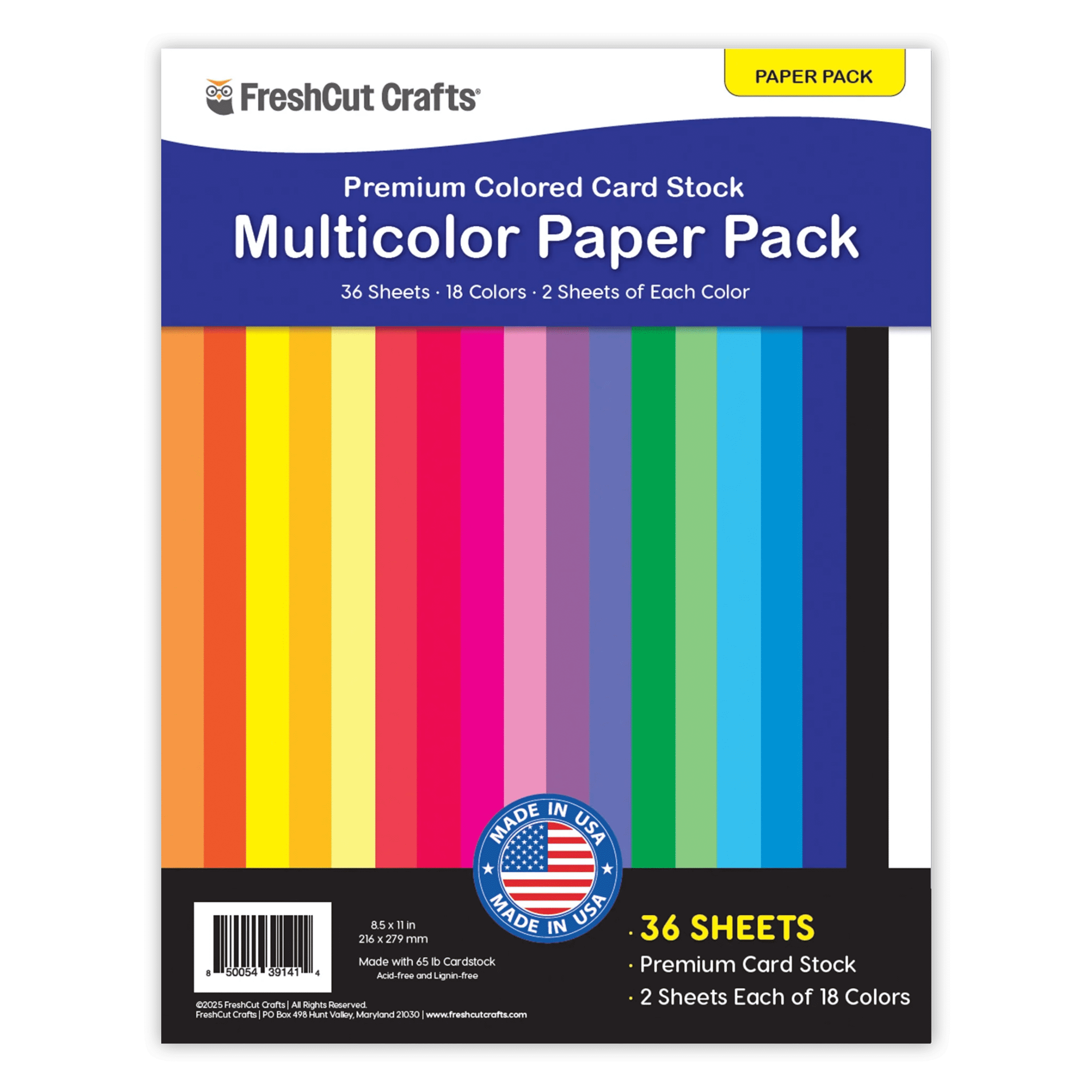 FreshCut Crafts Paper Colors, 36 Double Sided Cardstock Sheets,18 Multicolors