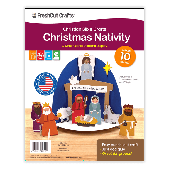 FreshCut Crafts Punch Out Paper Cutouts, Christmas Nativity Bible Craft, Makes 10 3-D Dioramas