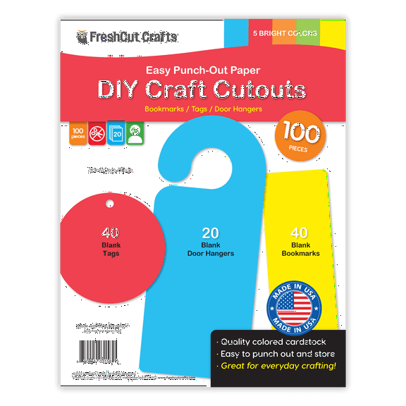 FreshCut Crafts Punch Out Paper Cutouts, DIY Bright Crafting Essentials, 100 Pieces