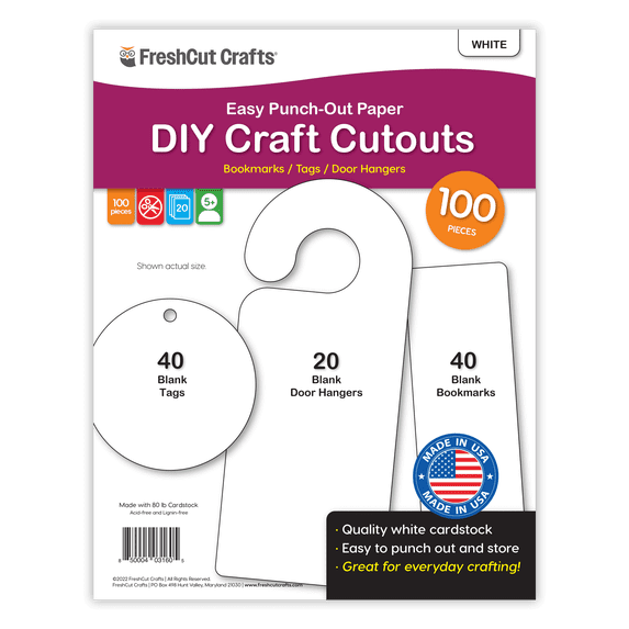 FreshCut Crafts Punch Out Paper Cutouts, DIY White Crafting Essentials, 100 Pieces