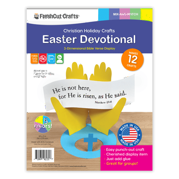 FreshCut Crafts Punch Out Paper Cutouts, Easter Devotional 3-D Display Bible Craft, Makes 12