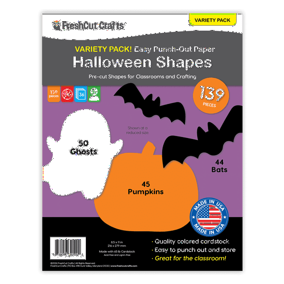 FreshCut Crafts Punch Out Paper Cutouts, Halloween Shapes, Bats, Ghosts & Pumpkins, 139 Pieces