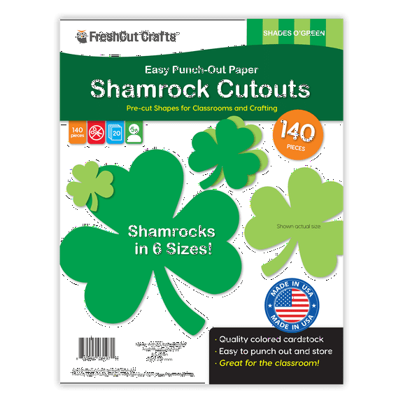 FreshCut Crafts Punch Out Paper Cutouts, Shamrock Shapes, Green, 140 Pieces