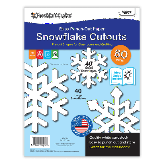 FreshCut Crafts Punch Out Paper Cutouts, Snowflake Shapes with Idea Guide, 80 Pieces