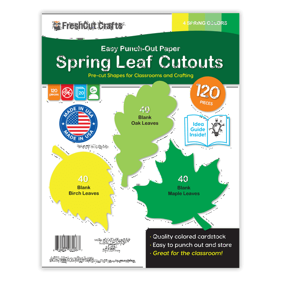 FreshCut Crafts Punch Out Paper Cutouts, Spring Leaf Shapes, 120 Pieces