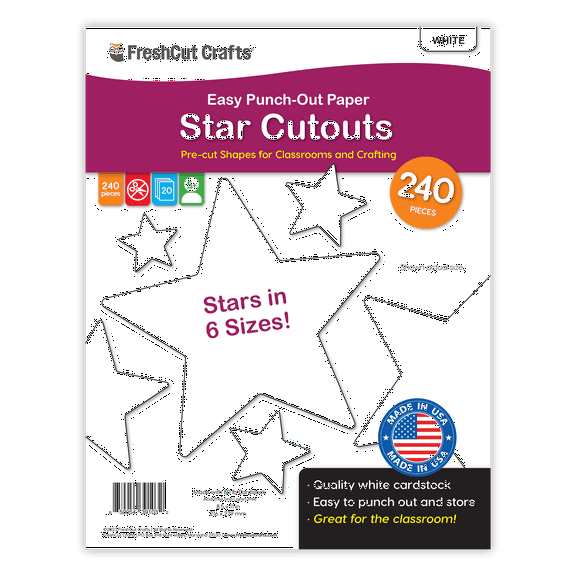 FreshCut Crafts Punch Out Paper Cutouts, Star Shapes, White, 240 Pieces