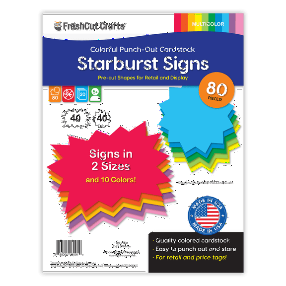 FreshCut Crafts Punch Out Paper Cutouts, Starburst Shapes, Multicolor, 80 Pieces