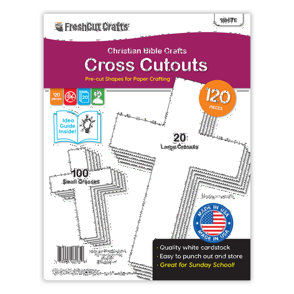 FreshCut Crafts Punch Out Paper Cutouts, White Crosses, 120 Pieces