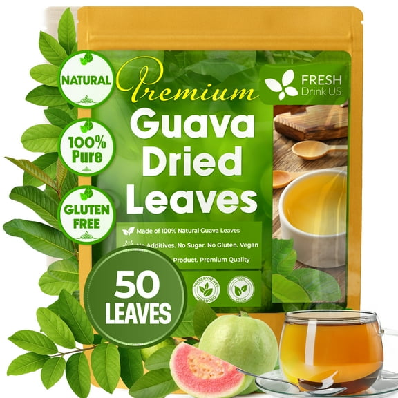 FreshDrinkUS, Premium 50+ Natural Guava Leaves, Whole Dried Leaves, 100% Pure from Guava Leaves, Natural Guava Loose Leaf Herbal Tea, No Additives, No Caffeine, Vegan