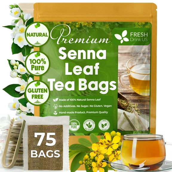 FreshDrinkUS, Premium 75 Senna Leaf Tea Bags, 100% Natural & Pure from Senna Leaves. Loose Leaf Senna Herbal Tea, Made with Natural Material Tea Bags. No Sugar, No Caffeine, No Gluten, Vegan.
