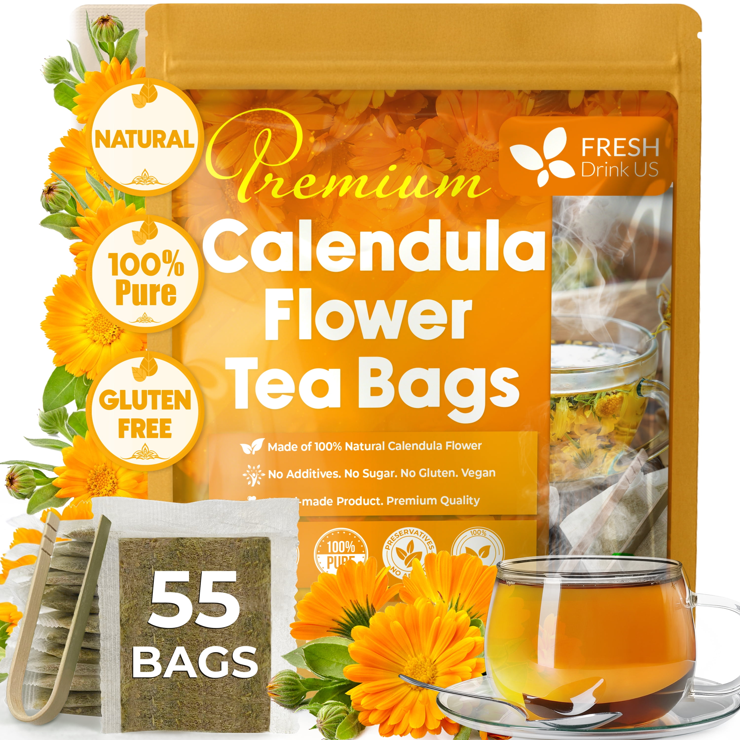 FreshDrinkUS, Premium Calendula Tea Bags - 55 Count, 100% Natural Pure ...
