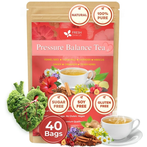 FreshDrinkUS, Pressure Balance Herbal Tea - 40 Tea Bags, 3.5 oz | Heart Functional Tea | Blend of 9 Natural Herbs | Caffeine-Free, Sugar-Free, Vegan-Friendly (40 Tea bags - 3,5 oz)