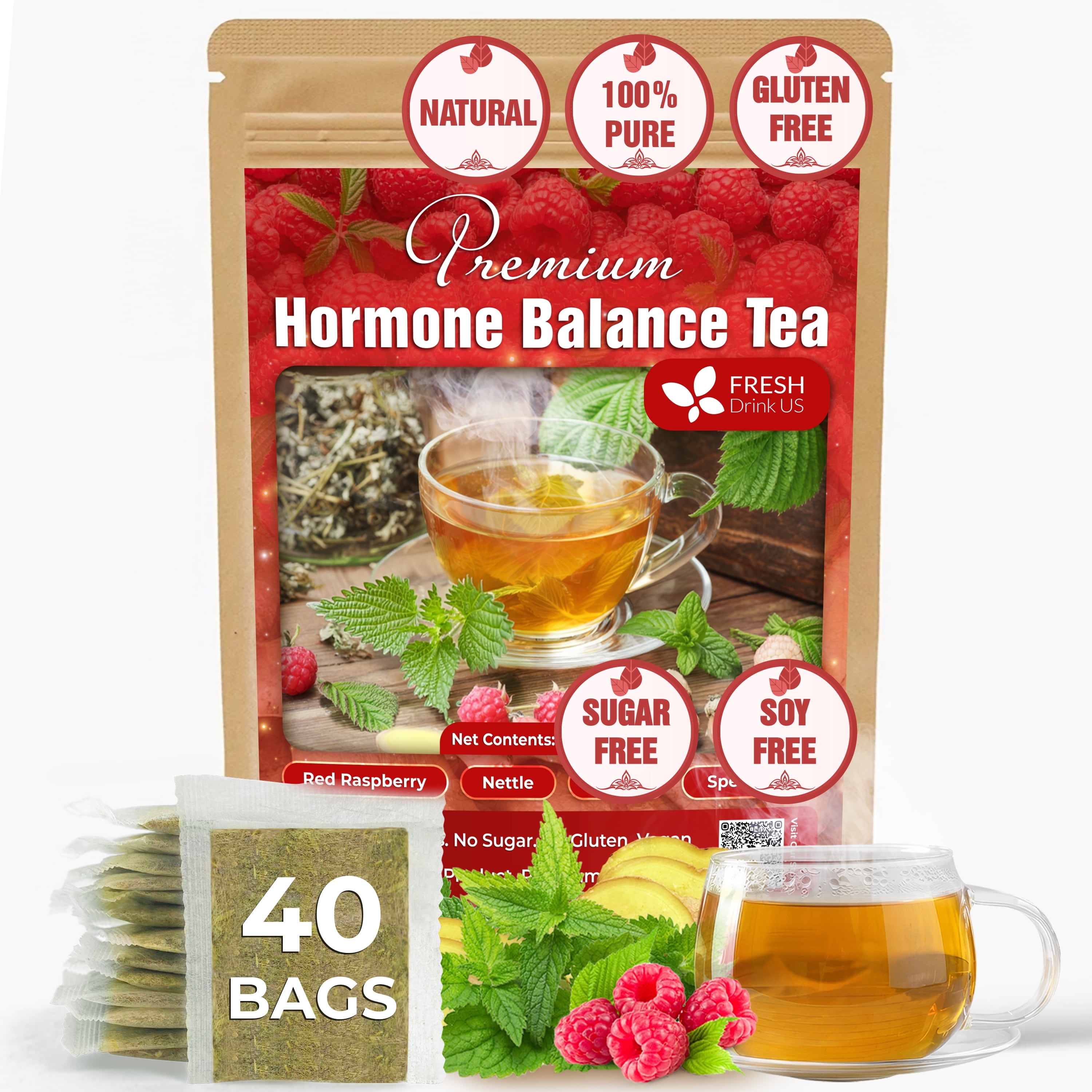FreshDrinkUs, 40 Hormone Balance Tea Bags Natural Menstrual Cycle ...