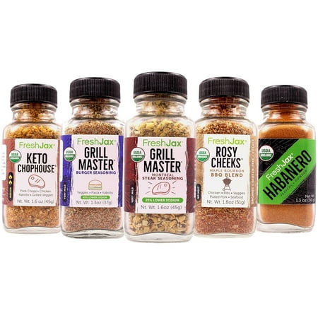 FreshJax Cookout Seasoning Gift Set | Pack of 5 Organic Cook Out Spices and Seasonings | Grill Master, Maple Bourbon, Steak Seasoning, Keto, Habanero - Cook Out Gift Set