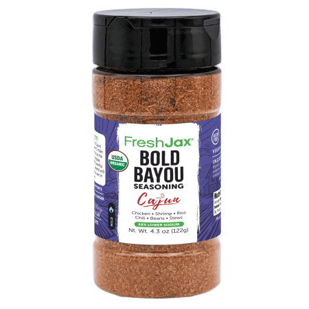FreshJax Organic Cajun Seasoning – 4.3 oz Bold Bayou Spice Blend | Classic Louisiana Creole & New Orleans Flavor for Gumbo, Jambalaya, Seafood Boil, Chicken & Vegetables | Non-GMO, No Preservatives