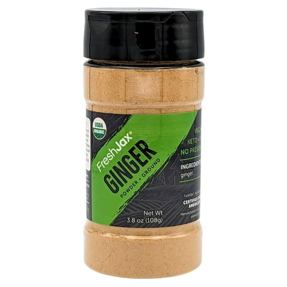 FreshJax Organic Ginger Root Powder (3.8 oz Bottle) Non GMO, Gluten Free, Keto, Paleo, No Preservatives Ginger Powder | Handcrafted in Jacksonville