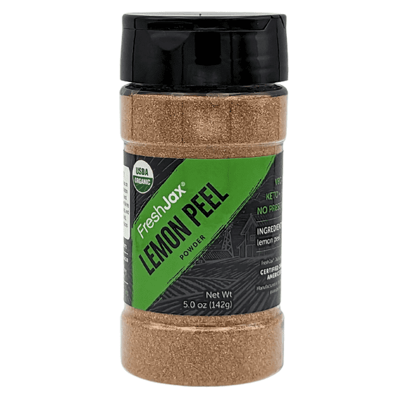 FreshJax Organic Lemon Peel Powder (5.0 oz Bottle) Non GMO, Gluten Free, Keto, Paleo, No Preservatives Dried Lemon Peel Organic | Handcrafted in Jacksonville