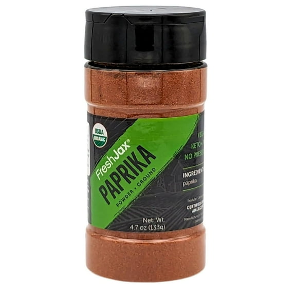 FreshJax Organic Paprika Powder (4.7 oz Large Bottle) Non GMO, Gluten Free, Keto, Paleo, No Preservatives Certified Organic Ground Paprika Seasoning Powder | Handcrafted in Jacksonville