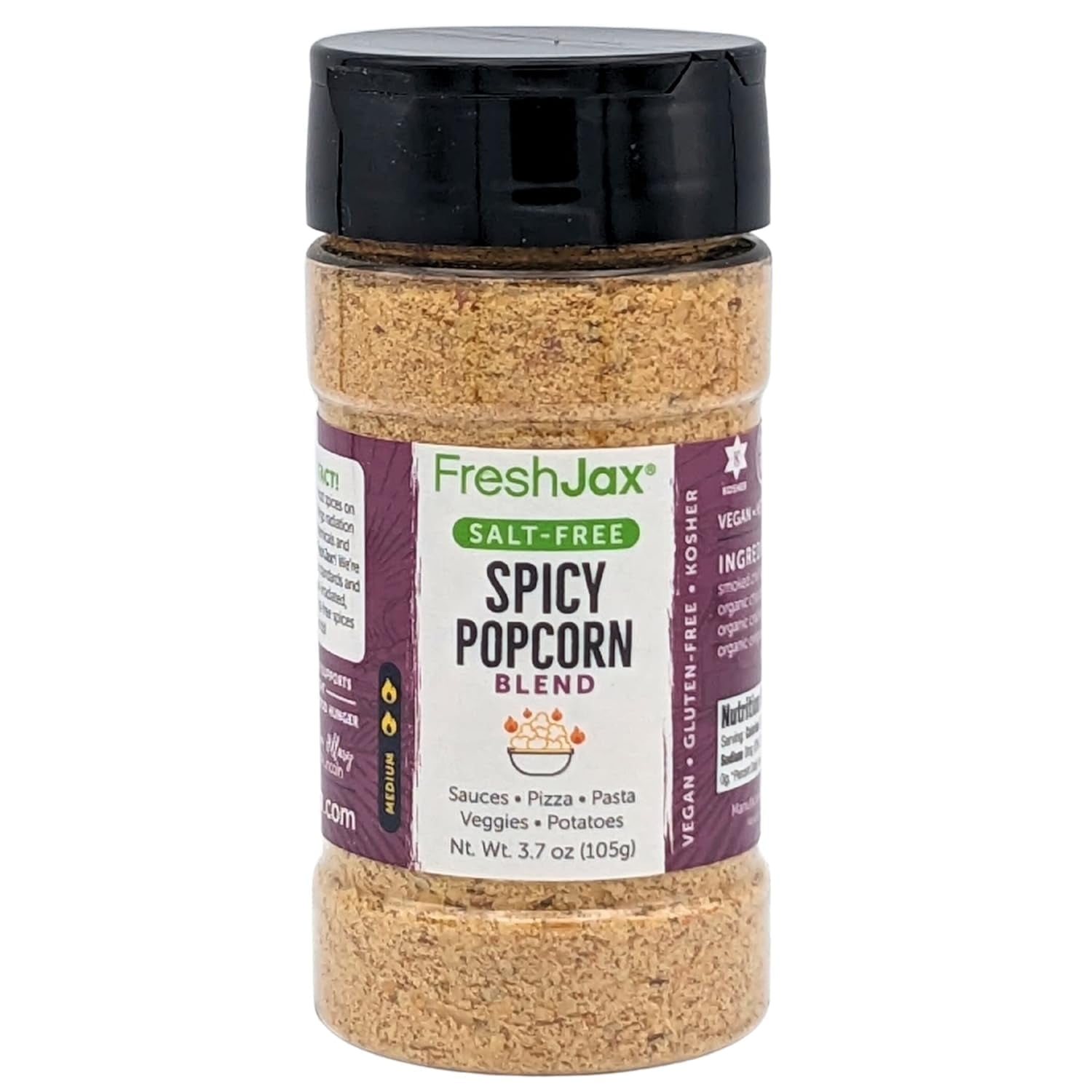 FreshJax Organic Spicy Popcorn Seasoning Salt Free (3.7 oz Bottle) Non GMO, Gluten Free, Keto, Paleo, No Preservatives Salt-Free Popcorn Flavoring with Zero Calories | Handcrafted in Jacksonville