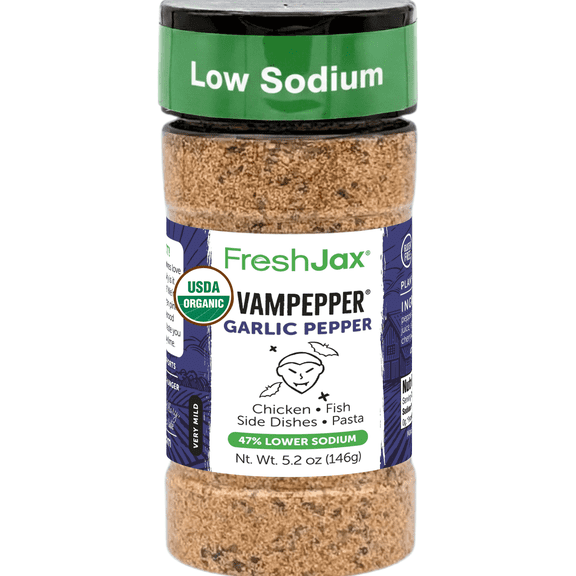 FreshJax Vampepper Organic Garlic Pepper Blend  5.2 oz | Burger Seasoning, Fish, Pork Chop, Mashed Potatoes | All-Purpose Steak Seasoning, Chicken, Pasta & Veggies | Made in USA - Low Sodium