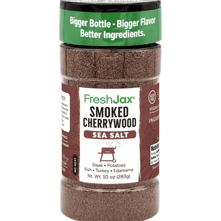 FreshJax Smoked Cherrywood Sea Salt, Gourmet Finishing Seasoning 10 oz | Bold Smoky Flavor for Grilling, Meats, Vegetables, Popcorn, Eggs, Potatoes, Cocktails, Cooking | Kitchen Staple - Made in USA