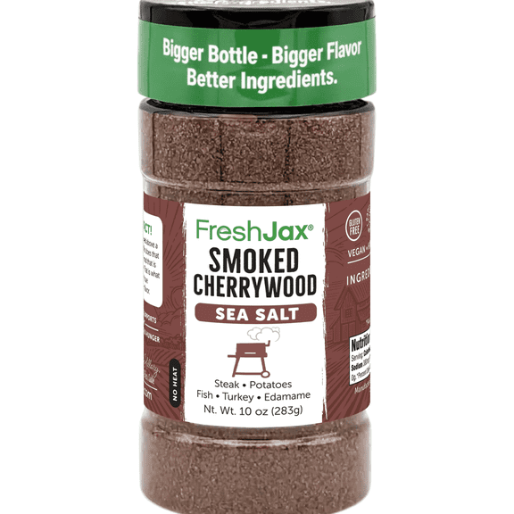 FreshJax Smoked Cherrywood Sea Salt, Gourmet Finishing Seasoning 10 oz | Bold Smoky Flavor for Grilling, Meats, Vegetables, Popcorn, Eggs, Potatoes, Cocktails, Cooking | Kitchen Staple - Made in USA