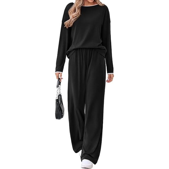 FreshPretty 2 Piece Matching Lounge Sets for Women Fall Outfits,Airport Travel Outfit,Postpartum Going Home,Cute Comfy Loungewear,Boat Neck Long Sleeve Top,Wide Leg Pants,Winter Clothes