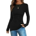 thumbnail image 1 of FreshPretty Asymmetrical Tops for Women Long Sleeve Shirts Fall Ruched Slit Fitted Basic Tees Y2k Going Out Tunic Top, 1 of 9
