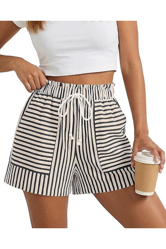 Casual Striped Shorts for Women Spring Summer Elastic Waist Y2K Lounge Pajama Vacation Beach PJ Bottoms Clothes