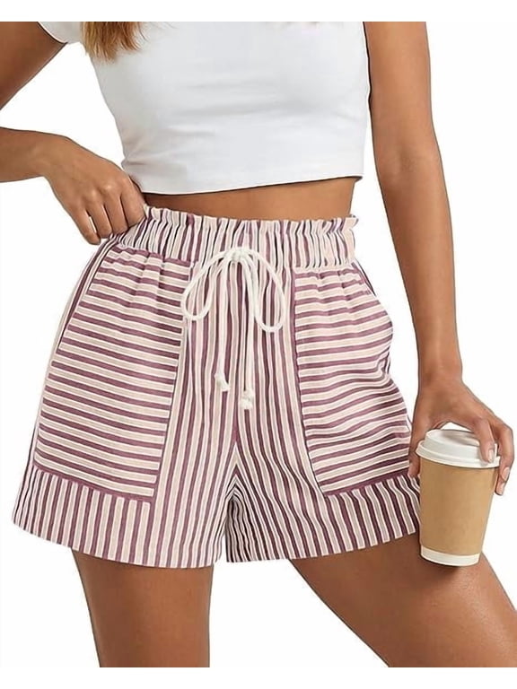 Casual Striped Shorts for Women Spring Summer Elastic Waist Y2K Lounge Vacation Beach PJ Bottoms Clothes