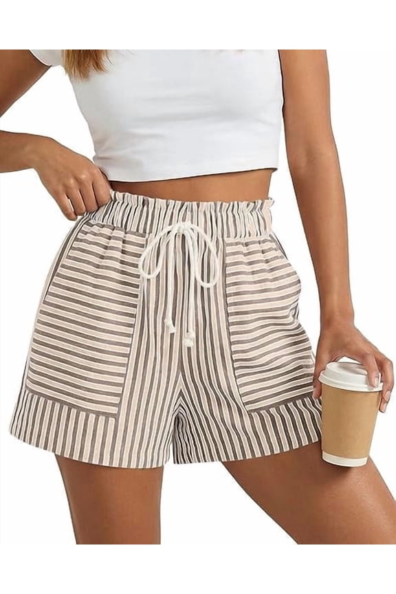 Casual Striped Shorts for Women Spring Summer Elastic Waist Y2K Lounge Vacation Beach PJ Bottoms Clothes