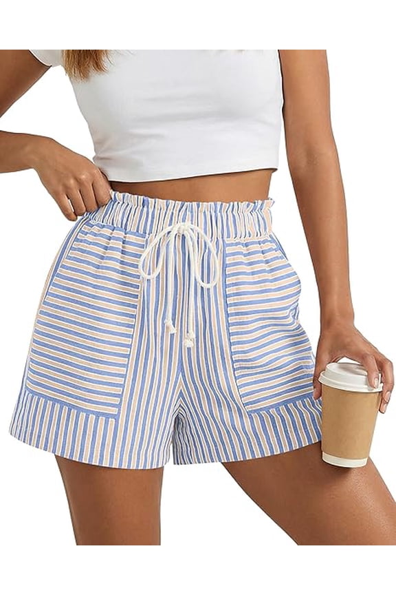 Casual Striped Shorts for Women Spring Summer Elastic Waist Y2K Lounge Pajama Vacation Beach PJ Bottoms Clothes