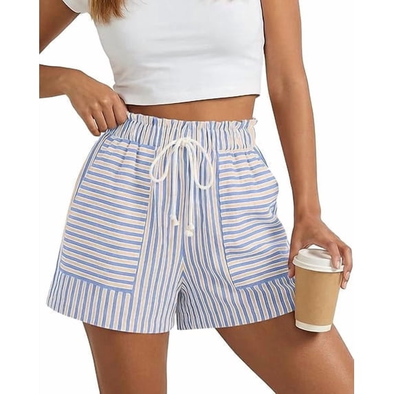 FreshPretty Casual Striped Shorts for Women Spring Summer Elastic Waist Y2K Lounge Vacation Beach PJ Bottoms Clothes