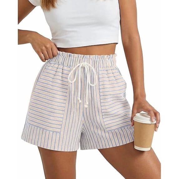 FreshPretty Casual Striped Shorts for Women Spring Summer Elastic Waist Y2K Lounge Vacation Beach PJ Bottoms Clothes
