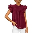 thumbnail image 1 of FreshPretty Casual Summer Tops for Women Short Ruffle Sleeves Shirts Crew Neck Hollow Out Lace Embroidered Blouses, 1 of 6