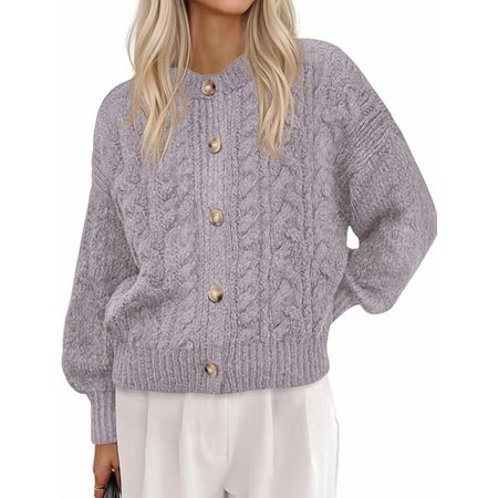 FreshPretty Chunky Cardigan Sweaters for Women Fall Fashion Button Lantern Long Sleeve Cable Knit Winter Coats Outerwear