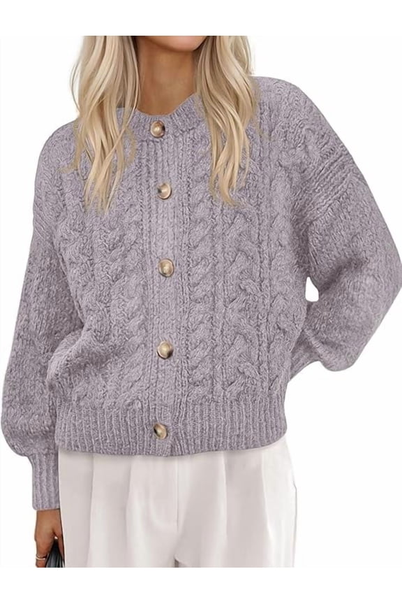 Chunky Cardigan Sweaters for Women Fall Fashion Button Lantern Long Sleeve Cable Knit Winter Coats Outerwear
