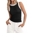 thumbnail image 1 of FreshPretty Crew Neck Tank Top for Women Sleeveless Ribbed Contrasting Slim Fitted Y2k Casual Basic Shirts Spring Summer Tops, 1 of 9