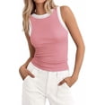 thumbnail image 1 of FreshPretty Crew Neck Tank Top for Women Sleeveless Ribbed Contrasting Slim Fitted Y2k Casual Basic Shirts Spring Summer Tops, 1 of 9