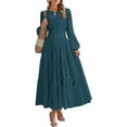 thumbnail image 1 of FreshPretty Fall Dresses for Women Casual Long Sleeve V Neck Elastic Waist Lightweight Maxi Wedding Guest Dress Pockets, 1 of 7